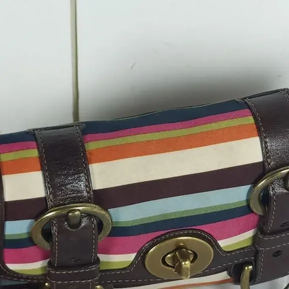 Coach Legacy Stripe Garcia Small Multicolor Canvas Turnlock Clutch Wristlet - Picture 15 of 16